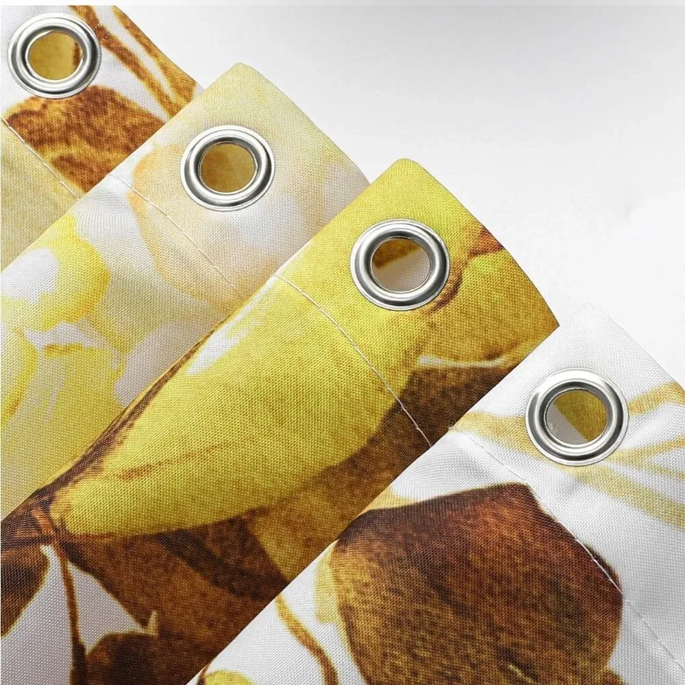 Yellow Eucalyptus Shower Curtain, Watercolor Plant Leaves With Floral Ba…